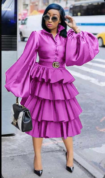 Ballon Sleeve Tiered Dress
