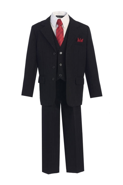 Boys' Black Pinstripe Suit with Vest, Red Tie and Red Pocket Square Oasislync Boys' Black Pinstripe Suit with Vest, Red Tie and Red Pocket Square Oasislync