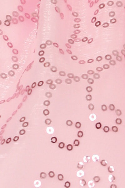 Sequin Organza Dress with Taffeta Sash and Pin-On Flower - Pink - Oasislync