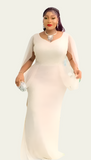 Long Sleeve Sequin Formal Hand Beaded Dress in Champagne