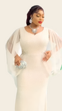 Long Sleeve Sequin Formal Hand Beaded Dress in Champagne