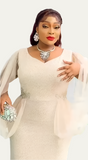 Long Sleeve Sequin Formal Hand Beaded Dress in Champagne