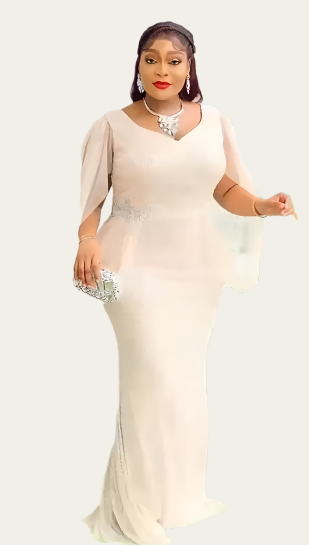 Long Sleeve Sequin Formal Hand Beaded Dress in Champagne - Oasislync
