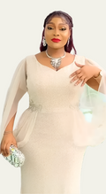 Long Sleeve Sequin Formal Hand Beaded Dress in Champagne - Oasislync