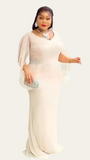 Long Sleeve Sequin Formal Hand Beaded Dress in Champagne