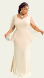Long Sleeve Sequin Formal Hand Beaded Dress in Champagne
