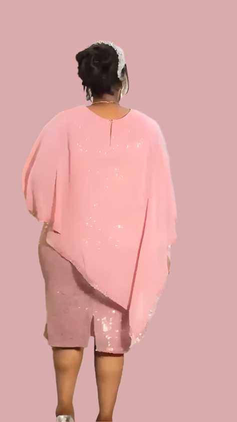 Sequin Poncho Short Dress in Blush Pink - Oasislync