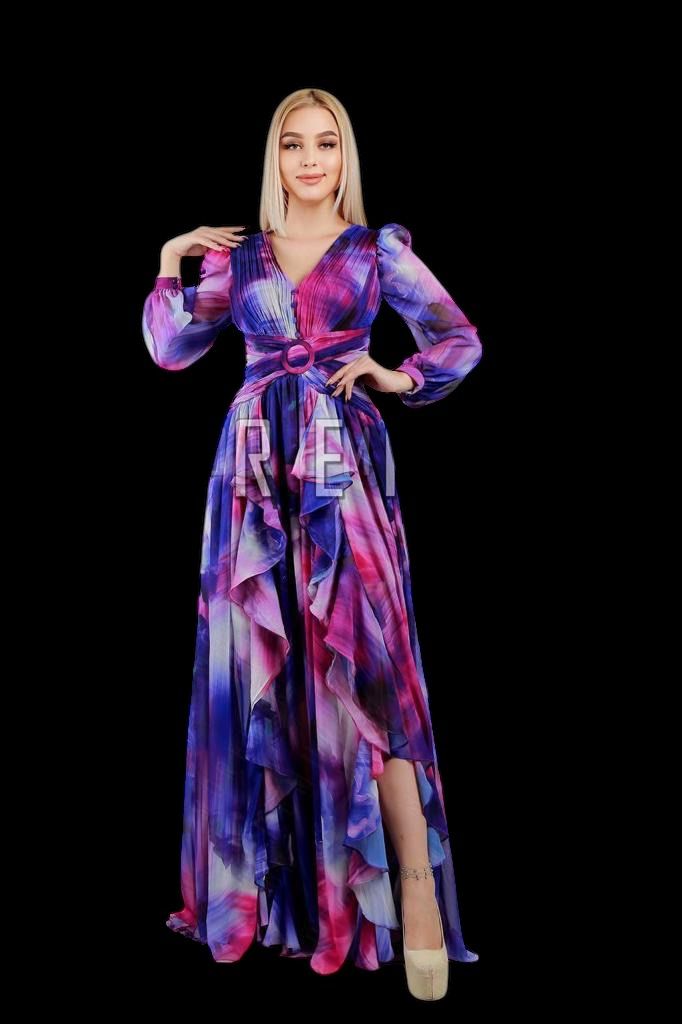 Tiered Ruffle Chiffon Maxi Dress with Square Neckline in Mixed Berry Color - Oasislync
