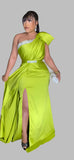 Exquisite One-Shoulder Fitted Satin Mother of the Bride Dress in Neon