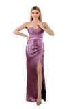 Lilac Strapless Satin Evening Gown with High Slit