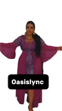 Purple Sequin Maxi Gown with Flowing Chiffon Cape Sleeves