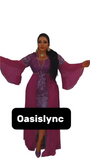 Purple Sequin Maxi Gown with Flowing Chiffon Cape Sleeves