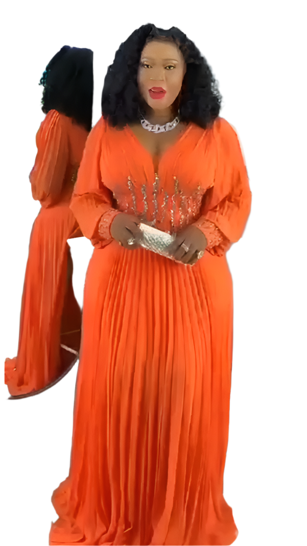 Plus Size Orange Pleated Party Dress - Oasislync