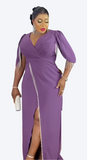 Deep Purple Evening Gown with Slit & Tassel Sleeve Detai