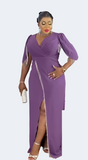 Deep Purple Evening Gown with Slit & Tassel Sleeve Detai