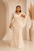 Long Sleeve Sequin Formal Hand Beaded Dress in Champagne