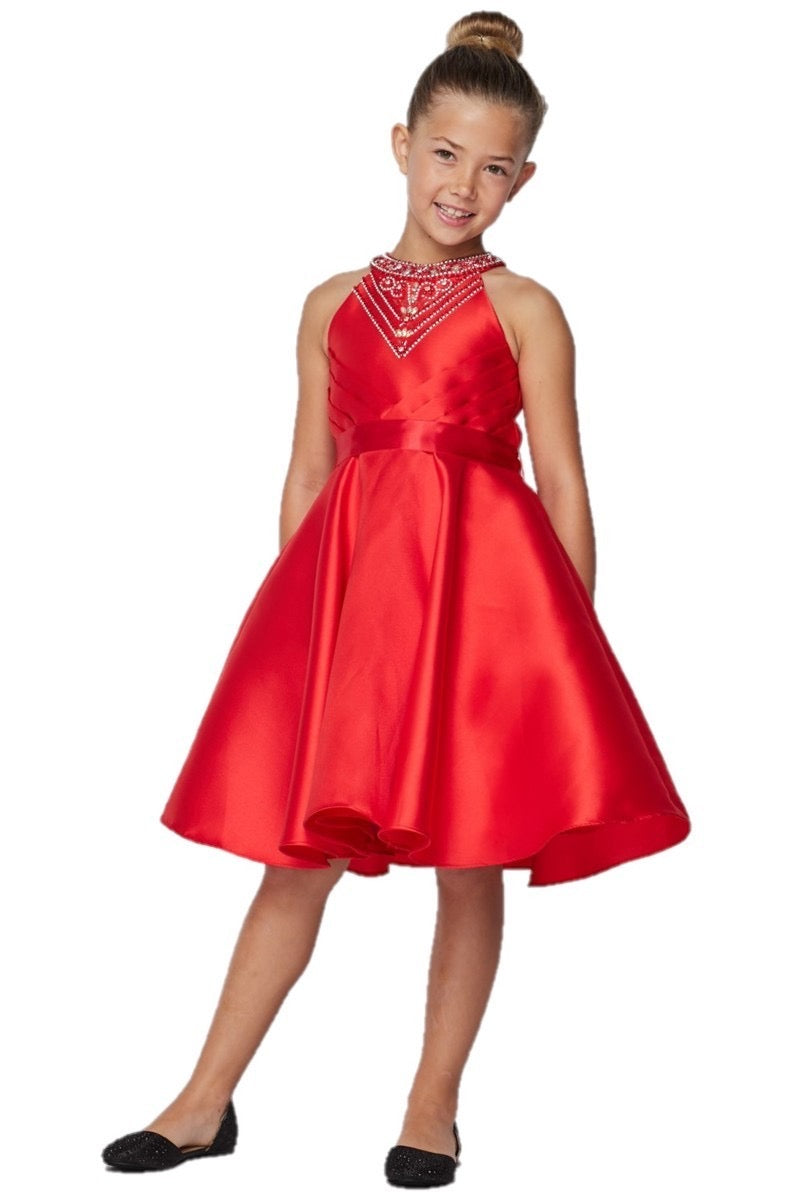 Halter Rhinestone Girl Party Dress In Orange - Oasislync