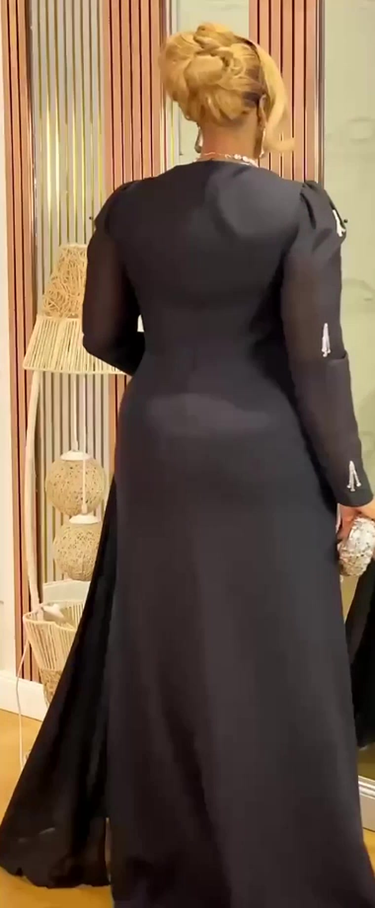 Elegant Black Embellished Maxi Gown with Draped Detail