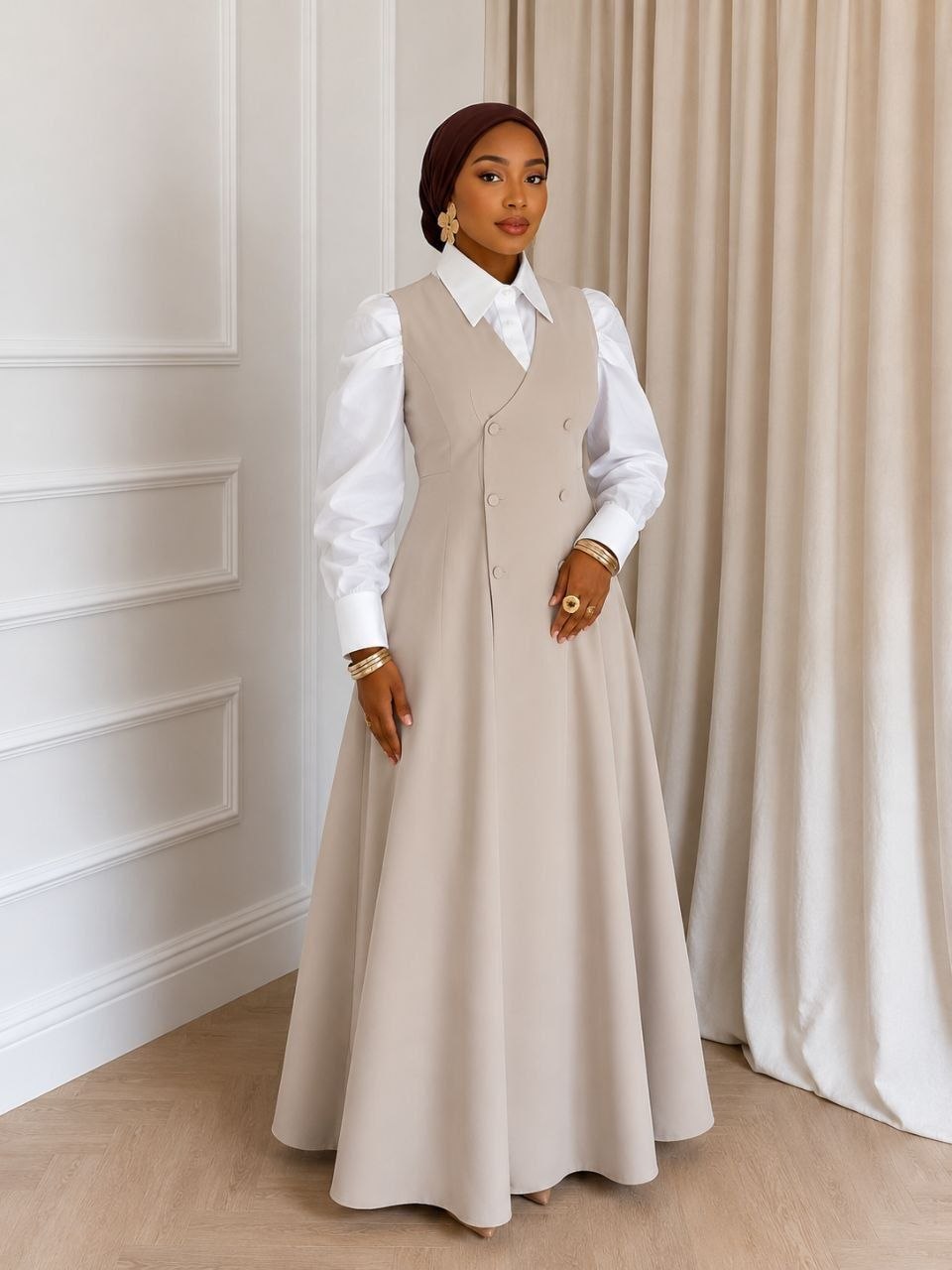 Timeless Elegance Beige Two-Piece Maxi Dress Set