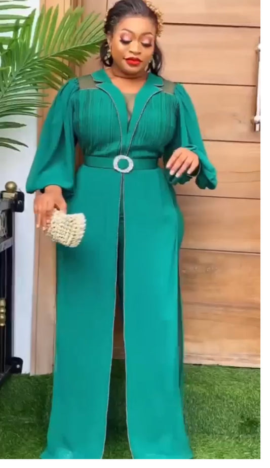 Green Beautiful Jumpsuit with an Overlay Skirt - Oasislync