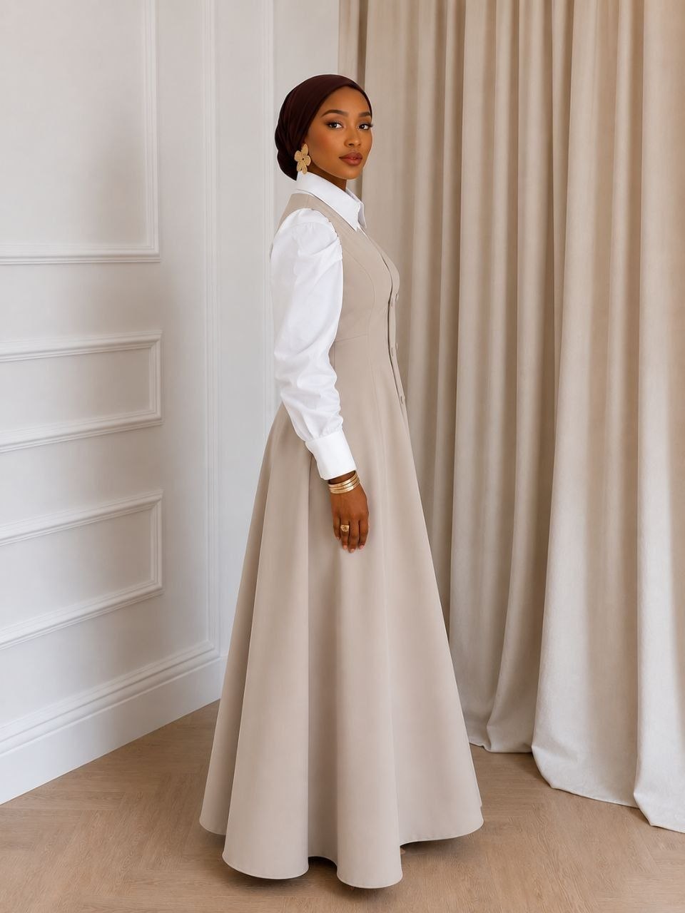 Timeless Elegance Beige Two-Piece Maxi Dress Set