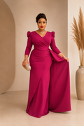 Puffed Cape Sleeve Dinner Dress with Front Wrap