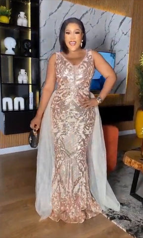 Bronze Sleeveless Sequin Overskirt Dress