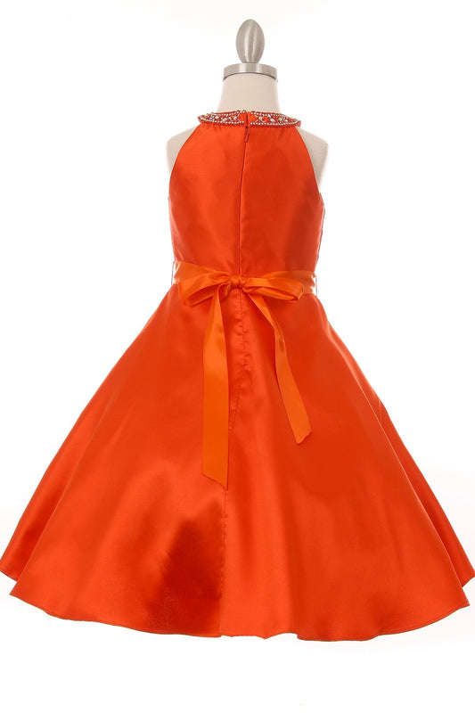 Halter Rhinestone Girl Party Dress In Orange - Oasislync