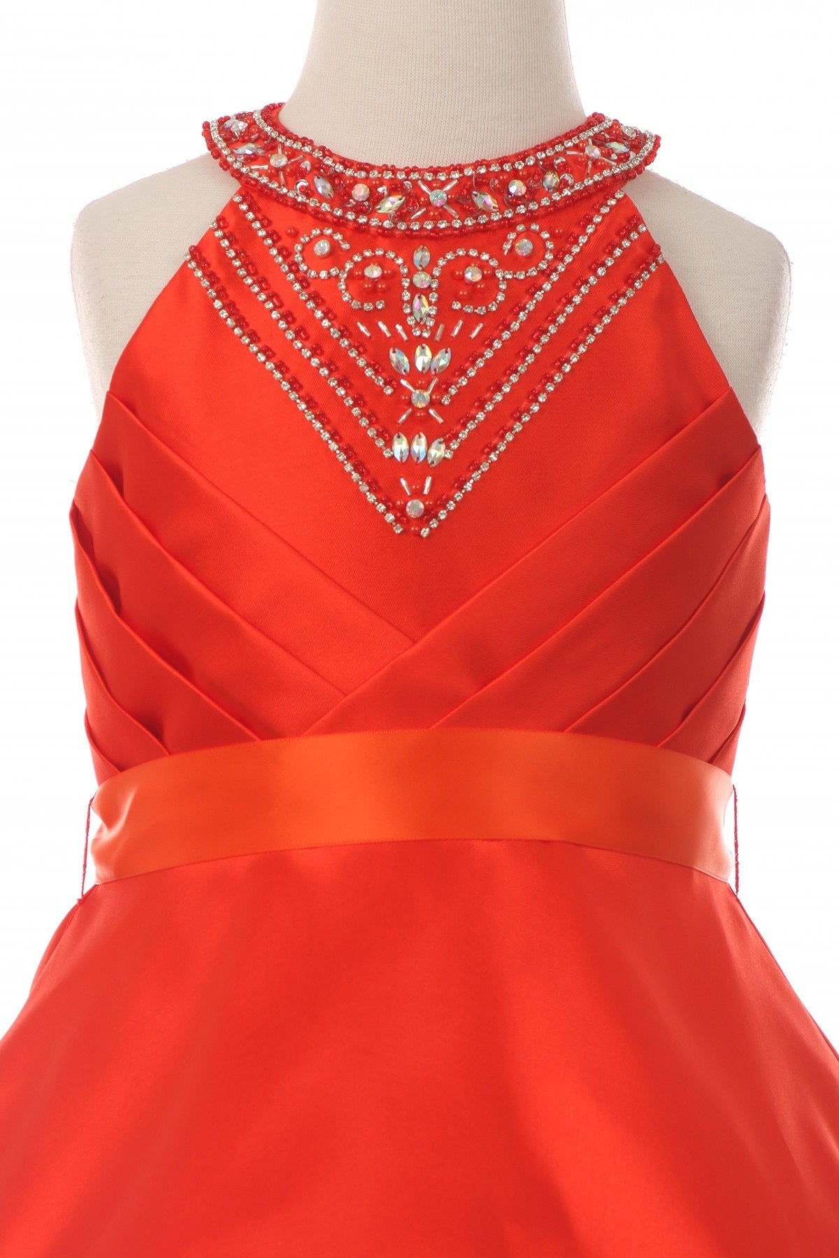 Halter Rhinestone Girl Party Dress In Orange - Oasislync