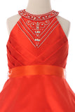 Halter Rhinestone Girl Party Dress In Orange