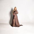 Elegant Satin A-Line Gown with Statement Bow and Side Slit – Mocha - Oasislync