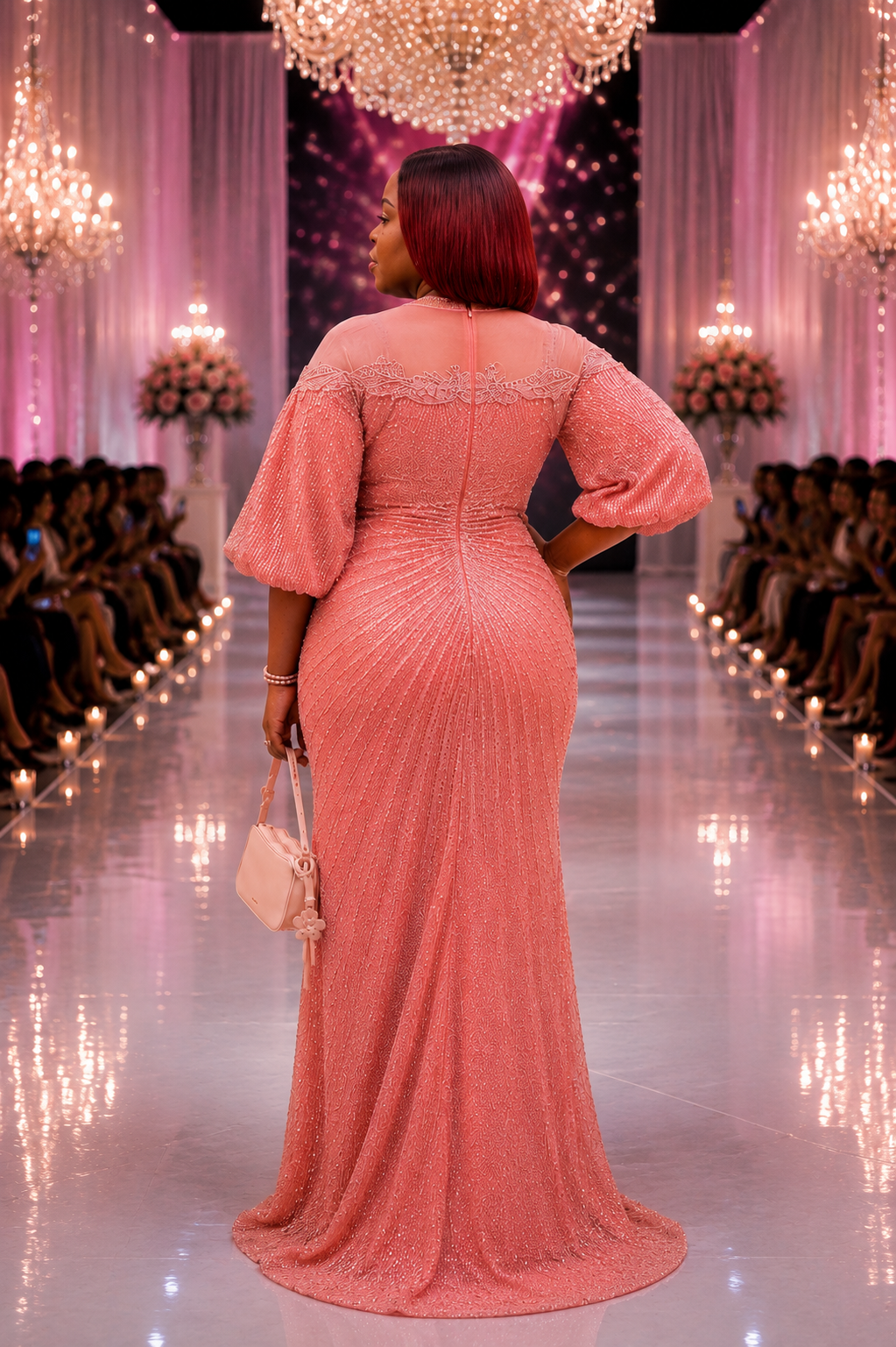 Coral Empress Embellished Evening Dress