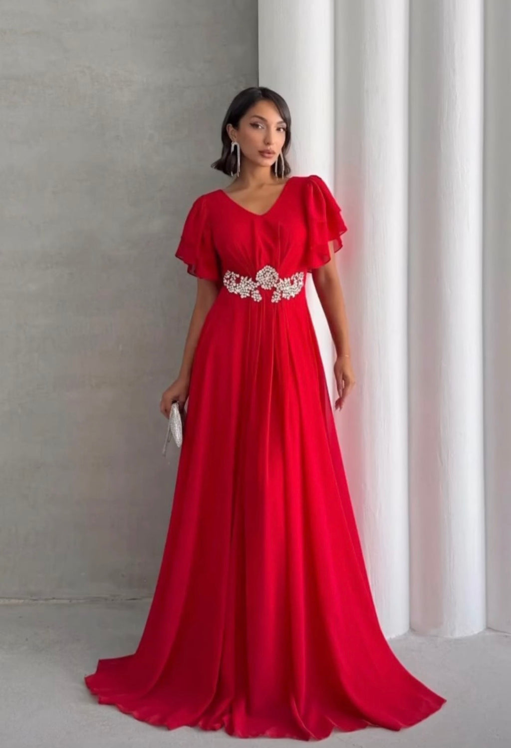 Ruby Red Embellished Evening Gown