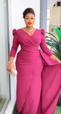 Puffed Cape Sleeve Dinner Dress with Front Wrap - Oasislync