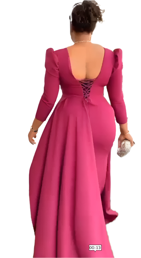 Puffed Cape Sleeve Dinner Dress with Front Wrap - Oasislync