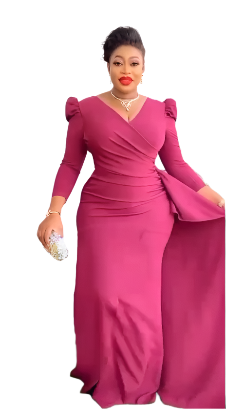 Puffed Cape Sleeve Dinner Dress with Front Wrap - Oasislync