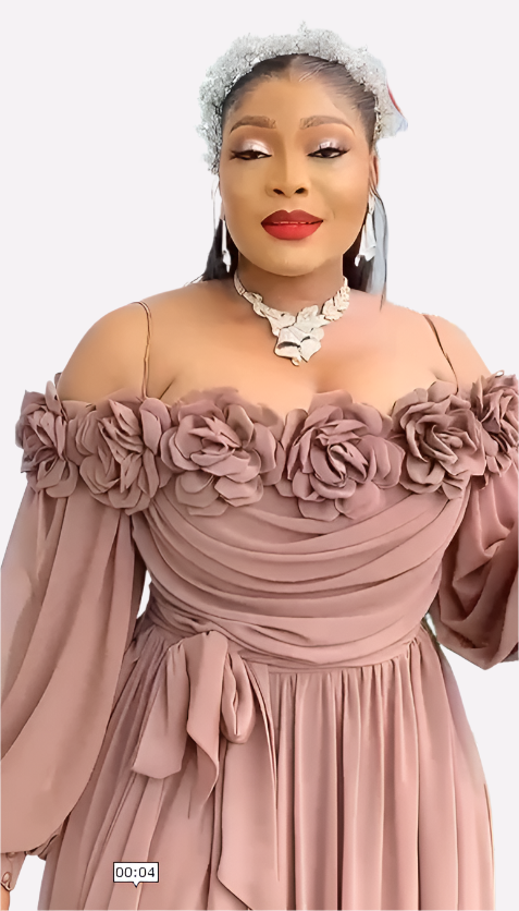 Caramel Brown Silk Off-the-Shoulder Dress with Petal Details - Oasislync