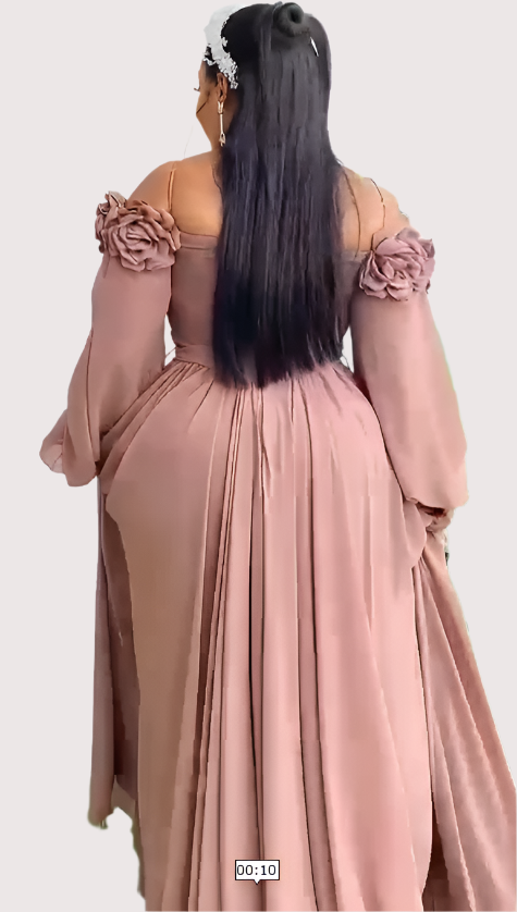 Caramel Brown Silk Off-the-Shoulder Dress with Petal Details - Oasislync