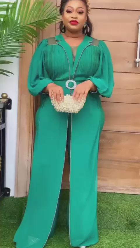 Green Beautiful Jumpsuit with an Overlay Skirt