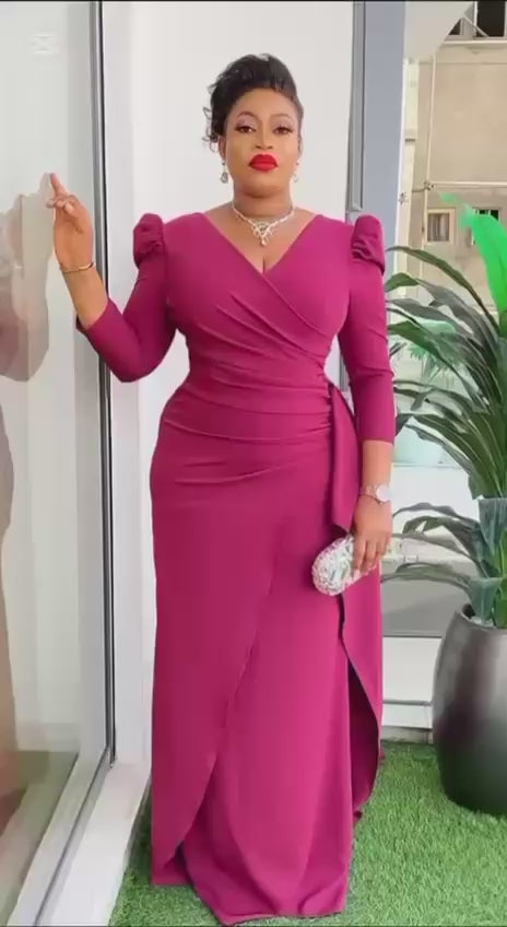 Puffed Cape Sleeve Dinner Dress with Front Wrap