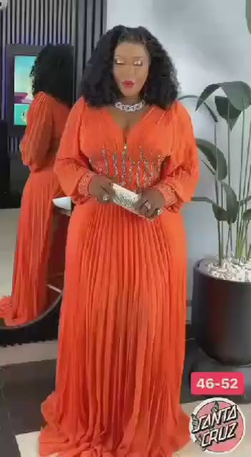 Plus Size Orange Pleated Party Dress