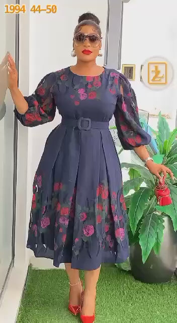 Avero Bishop-Sleeve Floral-Print Midi Dress