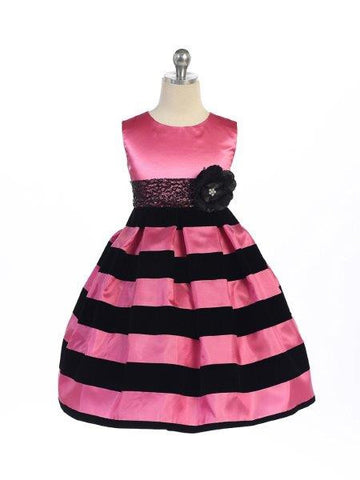 Crayon Kids Girls Black and Fuchsia Pink Stripe Velvet  Dress - Oasislync