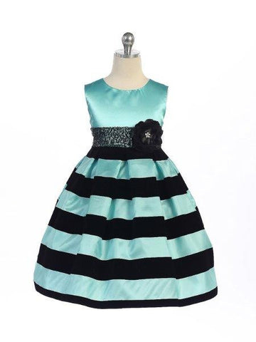 Crayon Kids Girls Black and Turquoise Stripe Velvet  Dress - Oasislync