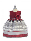 Baby Girls' Burgundy Grey Striped Party Dress - Oasislync
