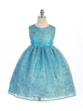 Crayon Kids Turquoise Blue Flower Girls' Party Dress with Silver Embroidery - Oasislync
