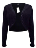Black Embellished Fine Knit Long Sleeve Bolero Cardigan - Oasislync