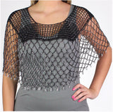 Black Silver Beaded Crochet Evening Poncho - Oasislync