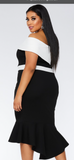 Plus Size Black and White Bardot Dip Hem Dress - Oasislync