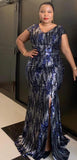 Plus Size Sequin V neck Long Dress With Side Slit